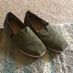 Toms Olive Green and Brown Slip-ons
